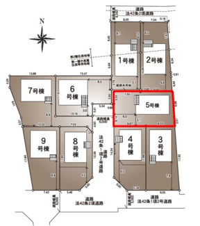 【区画図】 | 開成小学校・郡山第一中学校区　GRADLE GAEDEN 郡山市大槻町　第３８　全９棟　５号棟 | 【区画図】５号棟　駐車スペース３～４台と広々しています。