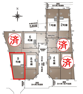 【区画図】 | 開成小学校・郡山第一中学校区　GRADLE GAEDEN 郡山市大槻町　第３８　全９棟　９号棟 | 【区画図】９号棟　駐車スペース３～４台と広々しています。