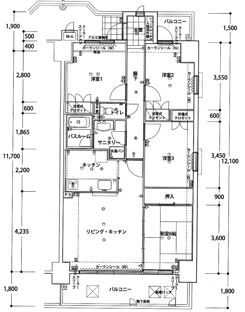 「電停まで1分」高知市桟橋通3丁目アルファステイツ桟橋通3　中古マンションの間取り|全居室に開放感をもたらす、洗練された間取り設計。