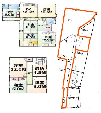 栗東市六地蔵の住宅付店舗戸建の間取り