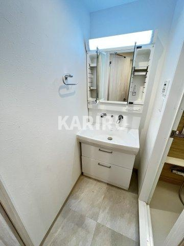 プレジオ城東中央の洗面所|奇数階のカラーはダークブラウンです
