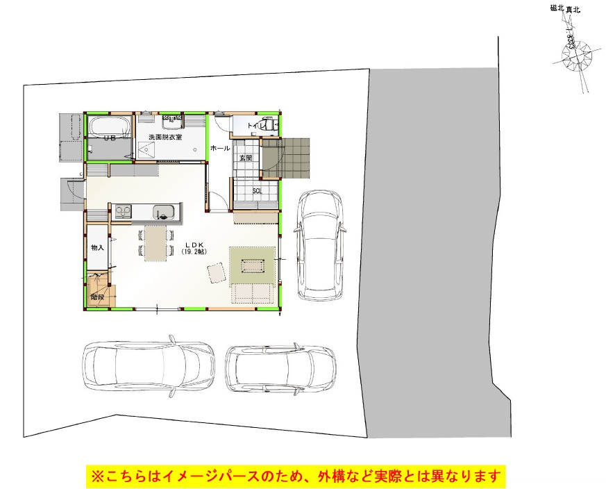 香美市土佐山田町植　新築戸建　⑭の区画図|土地面積　164.39㎡（約49.72坪）　建物面積　104.88㎡（約31.72坪）