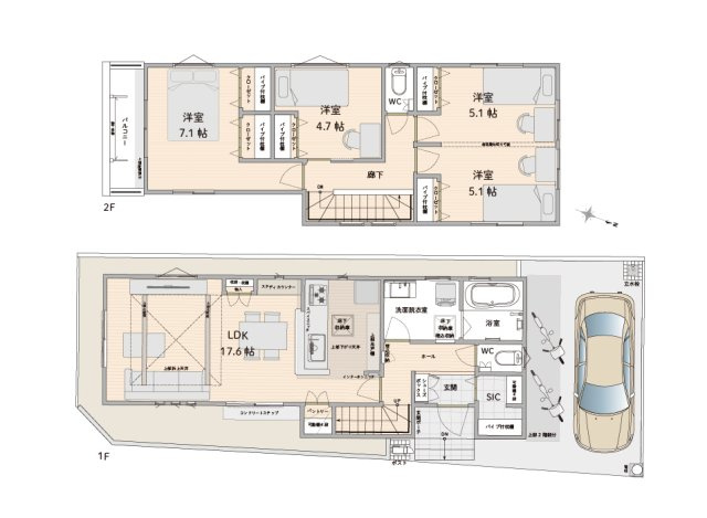 【間取り】 | トラストステージ　志木市中宗岡2丁目14期　全3棟 | 【2号棟間取図】
収納と使いやすさにこだわった、暮らしを支える充実仕様。