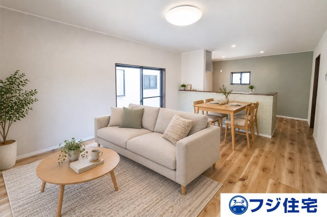 堺市東区野尻町の居間・リビング|LDK：バーチャルステージング画像（AI合成）です。合成された家具等は販売価格に含まれません。