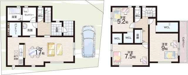 堺市東区日置荘西町　新築一戸建ての間取り