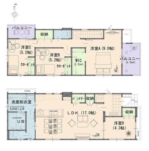 倉敷市平田の新築一戸建の間取り