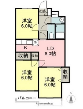 【間取り】 | 御殿場市中山 売三棟マンション ES06126 | 御殿場市中山　B棟間取り一例