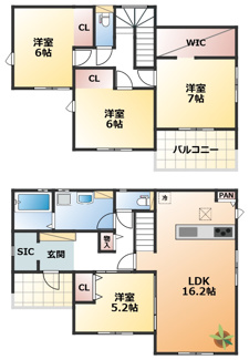 【間取り】 | クライン佐野市伊勢山町第2期　 | 全部屋南向きで明るい室内が特徴