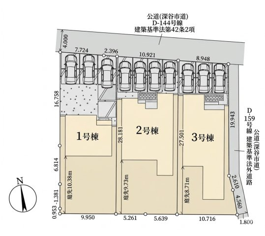 [新築住宅] 深谷市稲荷町北 第3 全3棟の区画図