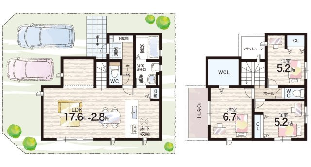 神戸市北区鹿の子台南町　第2期　新築一戸建ての間取り|2号地