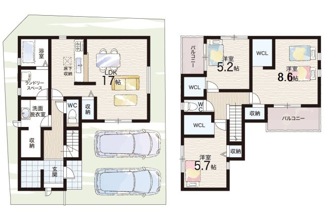 西宮市五月ケ丘　第2期　新築一戸建ての間取り|2号地