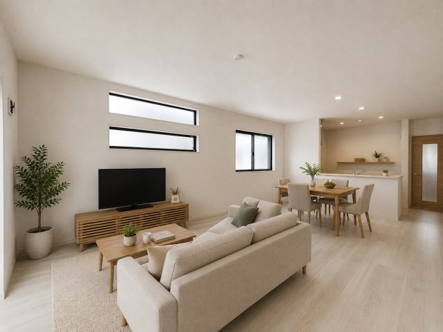 広陵町大野6期　全5棟の居間・リビング|LDK18帖（画像の家具はAIによって作成したものです）