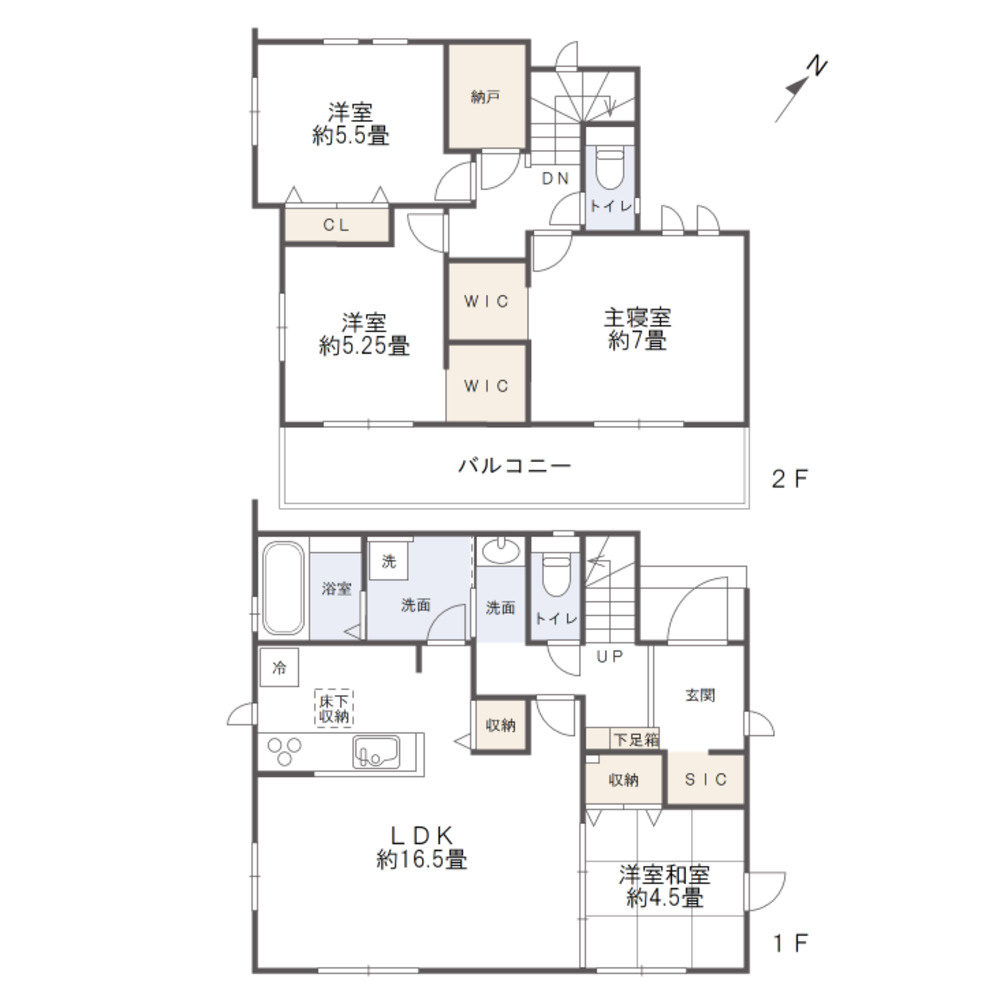 岡山市中区江並　戸建ての間取り|LDKは16.5帖あります。
