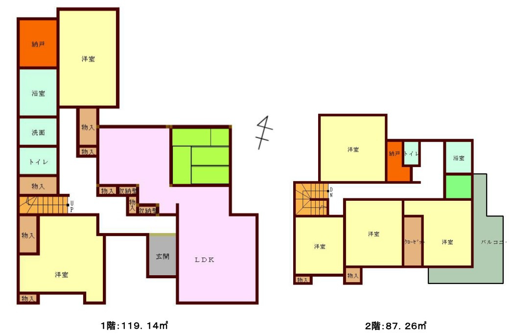 【中古戸建】前橋市滝窪町の間取り|■間取り図｜敷地面積：354.00（約107.08坪）　建物面積：206.40（約62.43坪）