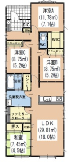 朝倉市甘木の新築一戸建の間取り