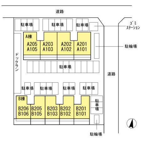 ハルブラッサム富の原B棟の区画図