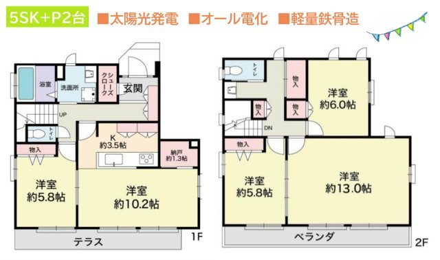 【間取り】 | エコな暮らしが叶う！太陽光発電システム搭載の「オール電化」住宅☆
２F13帖洋室には、二世帯に対応可能な給水配管がございます◎
