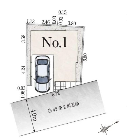 豊島区目白2丁目 限定1棟の区画図|土地面積52.24㎡ 前面道路南東側約4.0ｍ公道に面する立地です