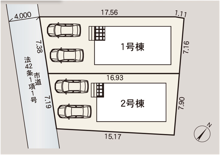 佐賀市下田町第1 　2号棟の区画図|2台駐車可能