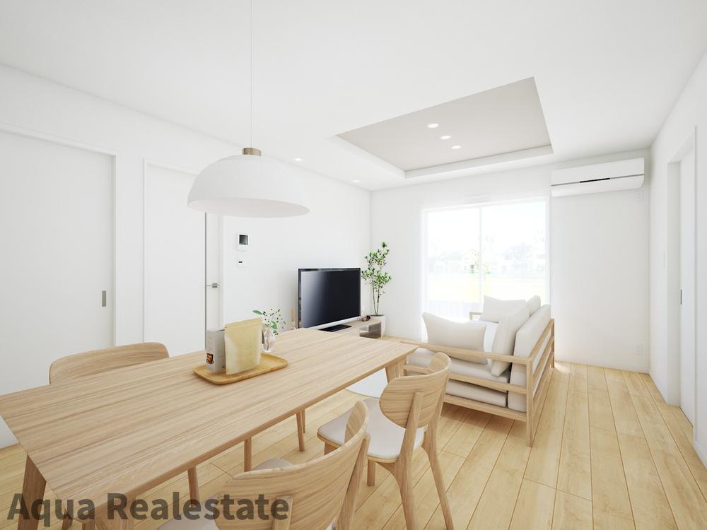高松市木太町の新築一戸建の居間・リビング|こちらの居間で趣味の時間をお楽しみください