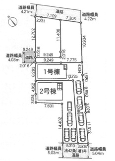 【区画図】 | 寒川町小谷3丁目  2号棟 第20 | 2号棟　旗竿地（間口約5.3ｍ）　駐車4台（車種によります）　敷地面積56.2坪（路地状部分敷地含む）