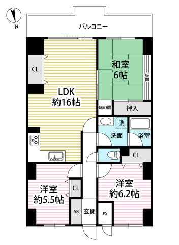 令和７年１０月リフォーム済み◆南向き３ＬＤＫ◆ＪＲ＆京阪２沿線利用可◆グラン・ドムール宇治木幡の間取り