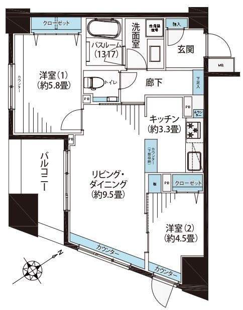 ダイナシティ雷門の間取り|7階部分・南東×南西・角部屋住戸につきまして日当たり・通風・眺望良好。新規リノベーション施工が完了いたしましたのでいつでも内覧が可能です。