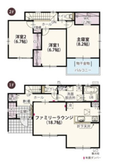 【間取り】 | ワイウッドコート栃木市大平町富田第1期　 | 全部屋南向きで明るい室内が特徴