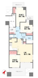 【間取り】 | アービング杭瀬宮ノ前公園 | ３LDKの間取りで新婚様からファミリー様まで幅広くおすすめの間取りです♪高層階ご希望の方いかがでしょうか？