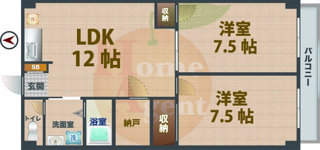 【間取り】 | サンハイム中幸 | 2LDKのお部屋です。
