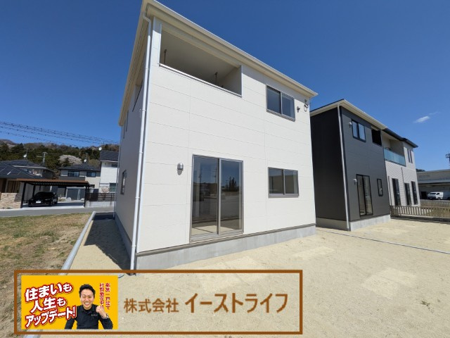 【新築戸建】　いわき市泉滝尻第1　全2棟の外観|１号棟写真　完成いたしました。内覧可能です。随時ご案内できます！お気軽にご連絡ください！（担当：梶田　Tel：080-9052-9009）