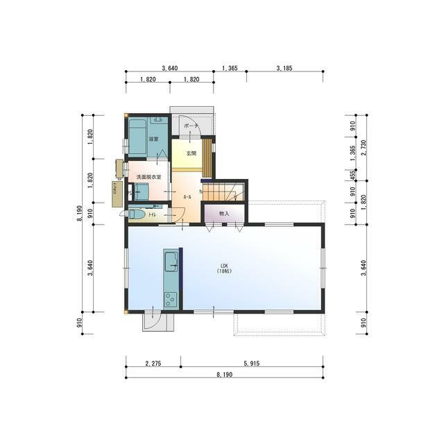 「LDK18帖」高知市大津甲2号棟　新築一戸建ての間取り|LDKは18帖とゆとりある広さ！