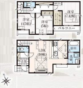 八王子市　中野町　新築一戸建て　２期の間取り|～全室南向き３LDK　開放感のあるワンフロアリビングの間取り～