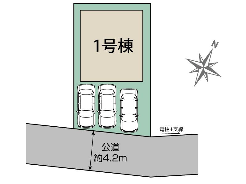 富士見市大字水子の新築一戸建の区画図|お車は並列で3台駐車できますので、セカンドカーやお客さま用のお車も出し入れが楽々です。
