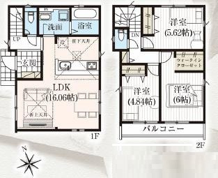 八王子市　中野町　新築一戸建て　２期の間取り|～南向き３LDK　開放感のあるワンフロアリビングの間取り～