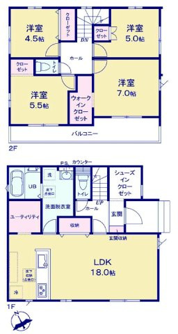アーバンスタイル高崎市棟高町町1期　3号棟　新築住宅の間取り|収納充実♪南向きの4LDKで陽当たり良好な間取りです！
土地面積273.31㎡、建物面積105.16㎡で十分な広さです！
