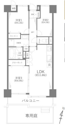 ◎茅ヶ崎市柳島1丁目　茅ヶ崎ガーデンハウスの間取り|3LDKの間取り♪
