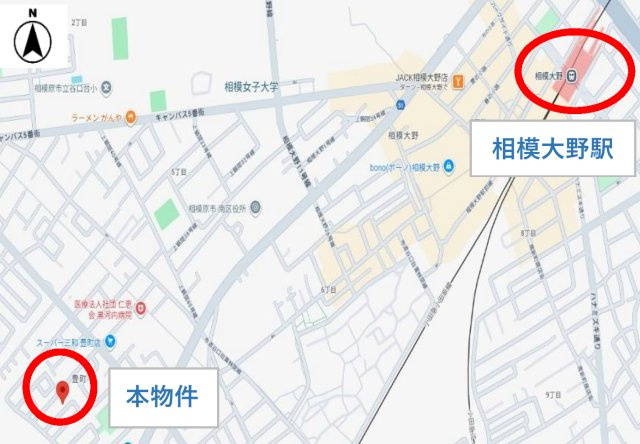 相模原市南区豊町　建築条件無し売地の地図