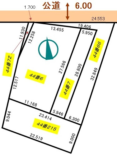 【土地図】 | 緑ヶ岡6丁目44－6，7，66，72，215売地