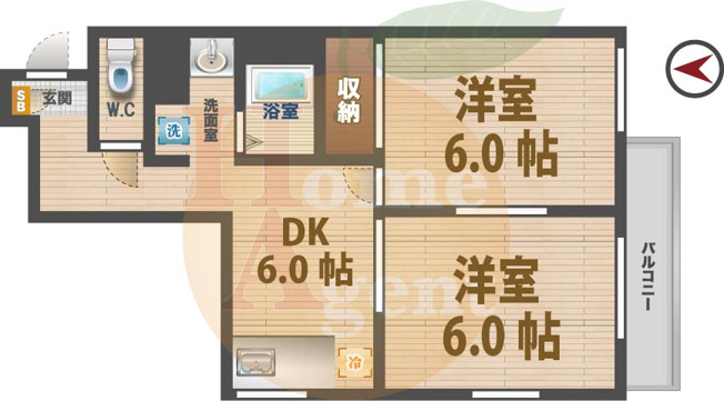 【間取り】 | ローザングランデ | 2DKのお部屋です。