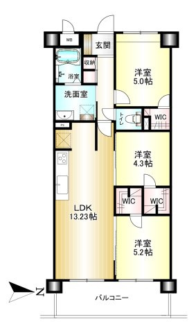 朝日プラザCITY南大和イーストウィングD棟の間取り|3LDK　専有面積：63.47㎡