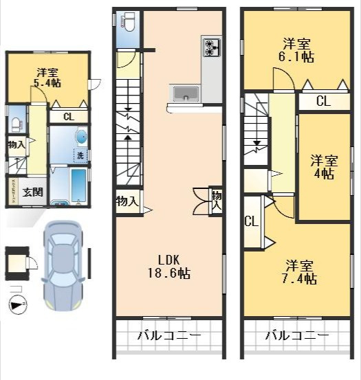 摂津市東別府2丁目　新築戸建の間取り