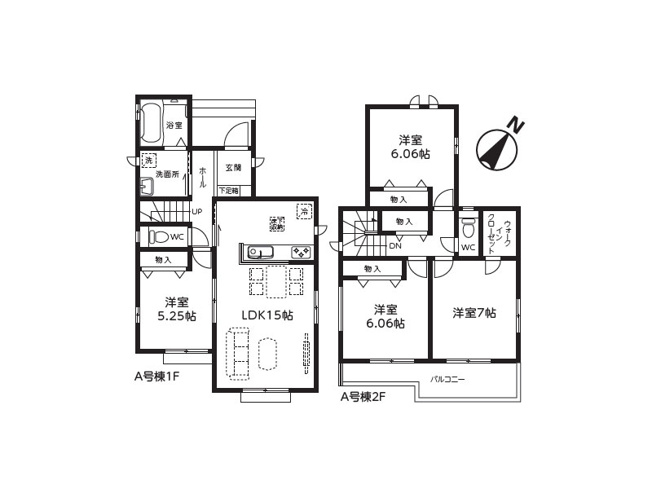 【間取り】 | ふじみ野市大井中央3丁目　新築一戸建住宅　全2棟　(ふじみ野店) | A号棟/WICなど収納豊富な4LDKの住まい。キッズルームや客間に便利な1階洋室付き。※図面を基に作成しています。現況と異なる場合は現況を優先いたします。