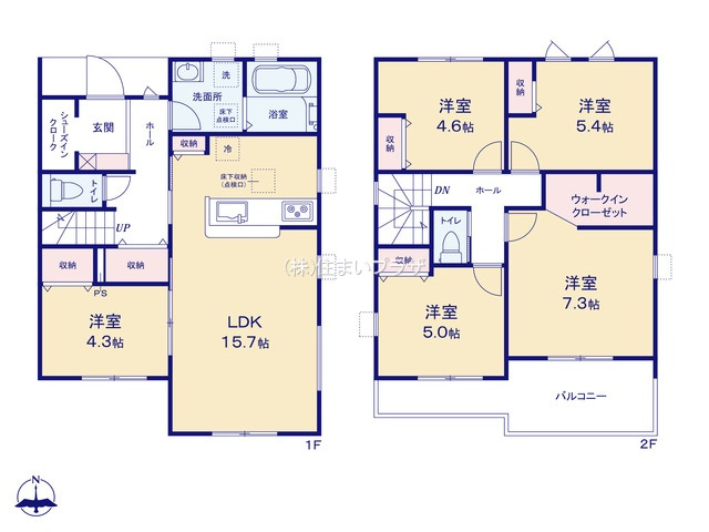 仲介手数料無料）一宮市北方町中屋敷第２・１号棟の間取り