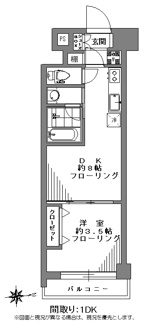 【間取り】 | カーサ川口 | 【カーサ川口】間取図1DK　DK8帖　洋室3.5帖