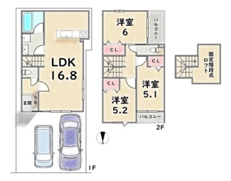 【土地図＋建物プラン例】 | 右京区西京極午塚町　建築条件つき | 《1号地：建築プラン例》建物価格1929万円、建延78.30平米