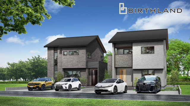 新築戸建・新築建売　会津若松市門田町　小金井小学校・第四中学校の外観パース|完成予想図　2号棟は右側です。
