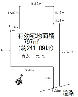 【土地図】 | 千葉県野田市山崎の土地 | 千葉県野田市山崎の土地（売地）土地面積：797㎡（241.09坪）