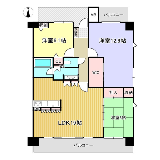 ポレスター神拝アクアステージ　603号の間取り|リビングと繋がる和室や、衣類をまとめて管理できるWICなど、生活シーンに合わせて柔軟に使い方を変えられる間取りにより、家族の成長や変化にも長く対応できる住まいです。