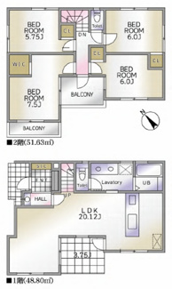 【間取り】 | 【仲介手数料無料！！】八王子市中山　新築戸建て（全3棟）1号棟　3480万円 | 3号棟間取図